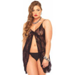 714718014661 rose lace babydoll black plus size