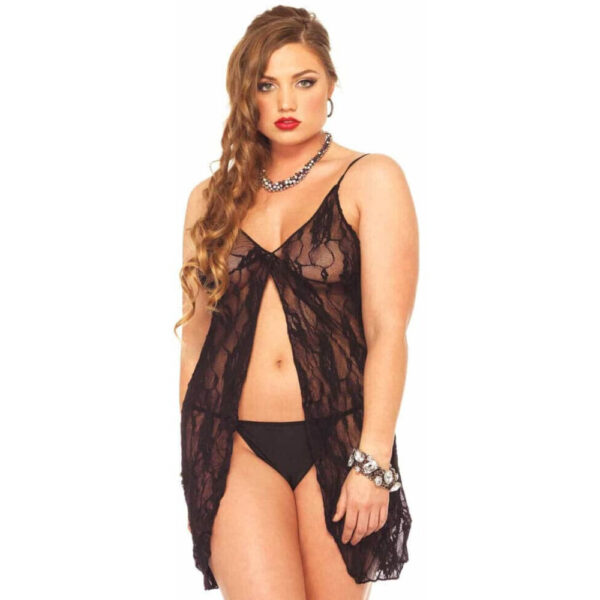 714718014661 rose lace babydoll black plus size